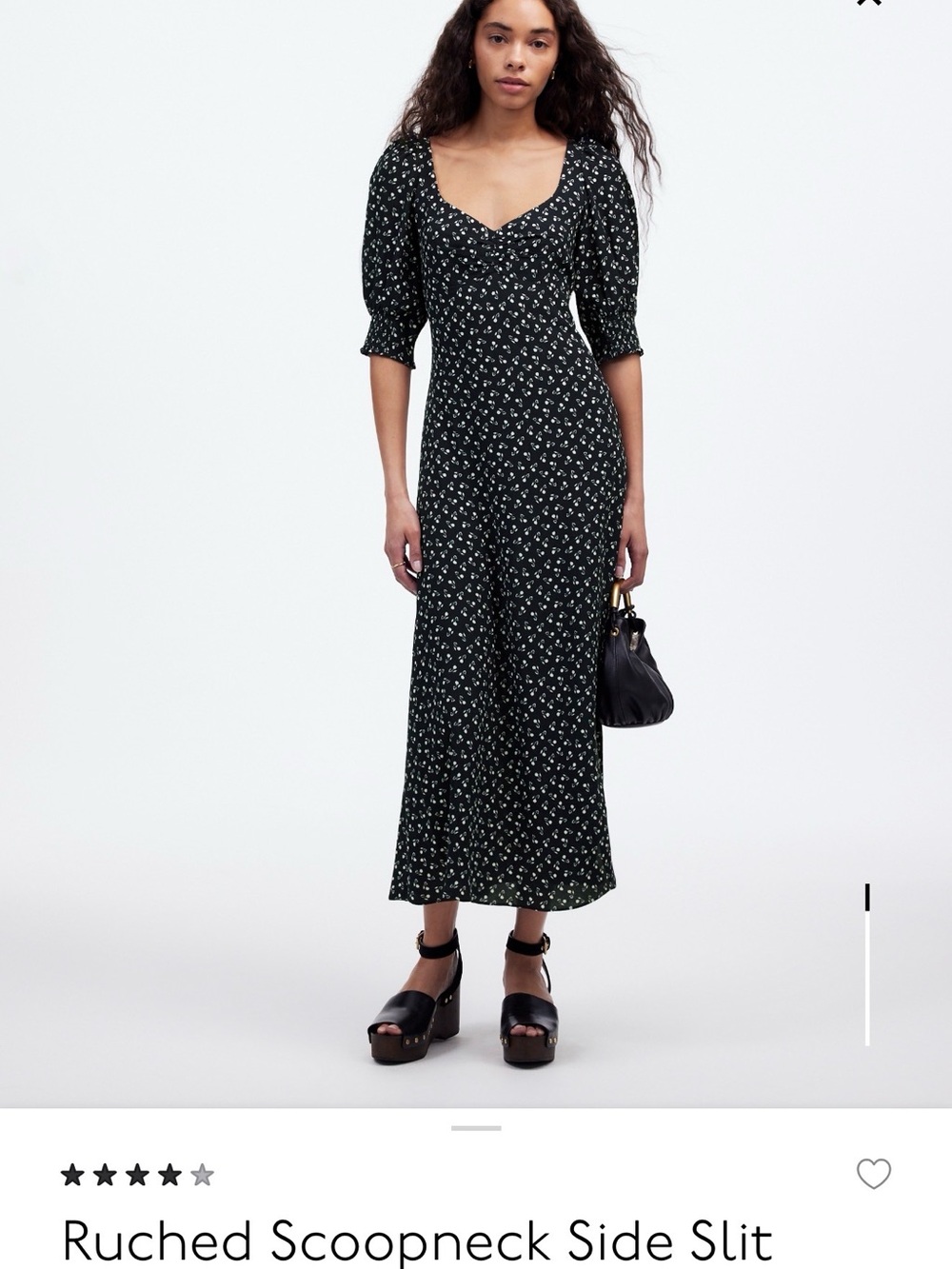 Ruched Scoopneck Side Slit Floral Midi Dress